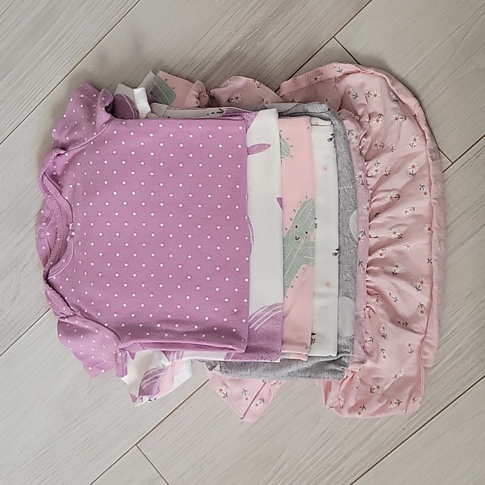 Lot Of 8 - Girls Pink Purple Tone Set Size 12m - 6 Onesies 2 Pants Metal Buckles